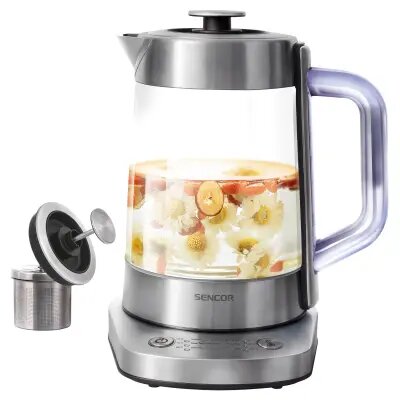 Kettle/ Sencor SWK 1590SS Electric Kettle, Volume 1.5L, 70/75/85/90/95/100 C, Power Input: 1 500 W, Central 360° STRIX Connector