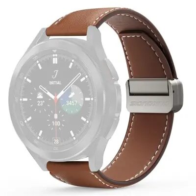 Smart Watch Band/ DUX DUCIS YA Series for Samsung Galaxy Watch6 /  Watch5  /  Huawei Watch GT3 Pro 43mm Genuine Cow Leather Strap 20mm Watch Band - Brown