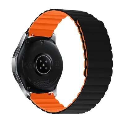 Smart Watch Band/ For Samsung Galaxy Watch 5 Silicone Watch Strap 20mm Magnetic Adjustable Wrist Band - Black / Orange