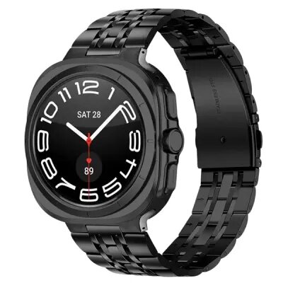 Smart Watch Band/ For Samsung Galaxy Watch Ultra 47mm Band Stainless Steel 7-Bead Slim Watch Strap Bracelet - Black
