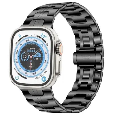 Mobile and Smartphones/ ZTE/ Watch Strap for Apple Watch 10 46mm / Ultra 2 / Ultra 49mm / 9 8 7 45mm / SE (2023) SE (2022) SE 6 5 4 44mm / 3 2 1 42mm Stainless Steel Band - Black