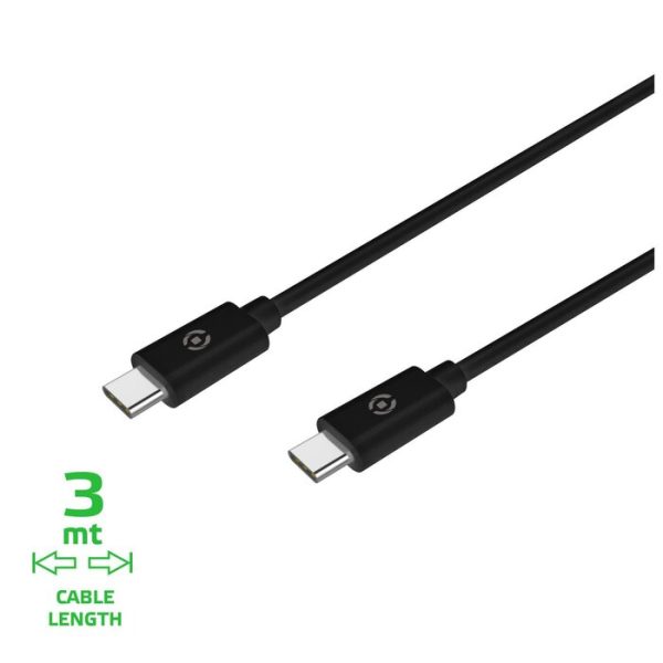 Android/ Type - C / Celly PD USB Type-C cable to USB Type-C (60 W) 3M Black